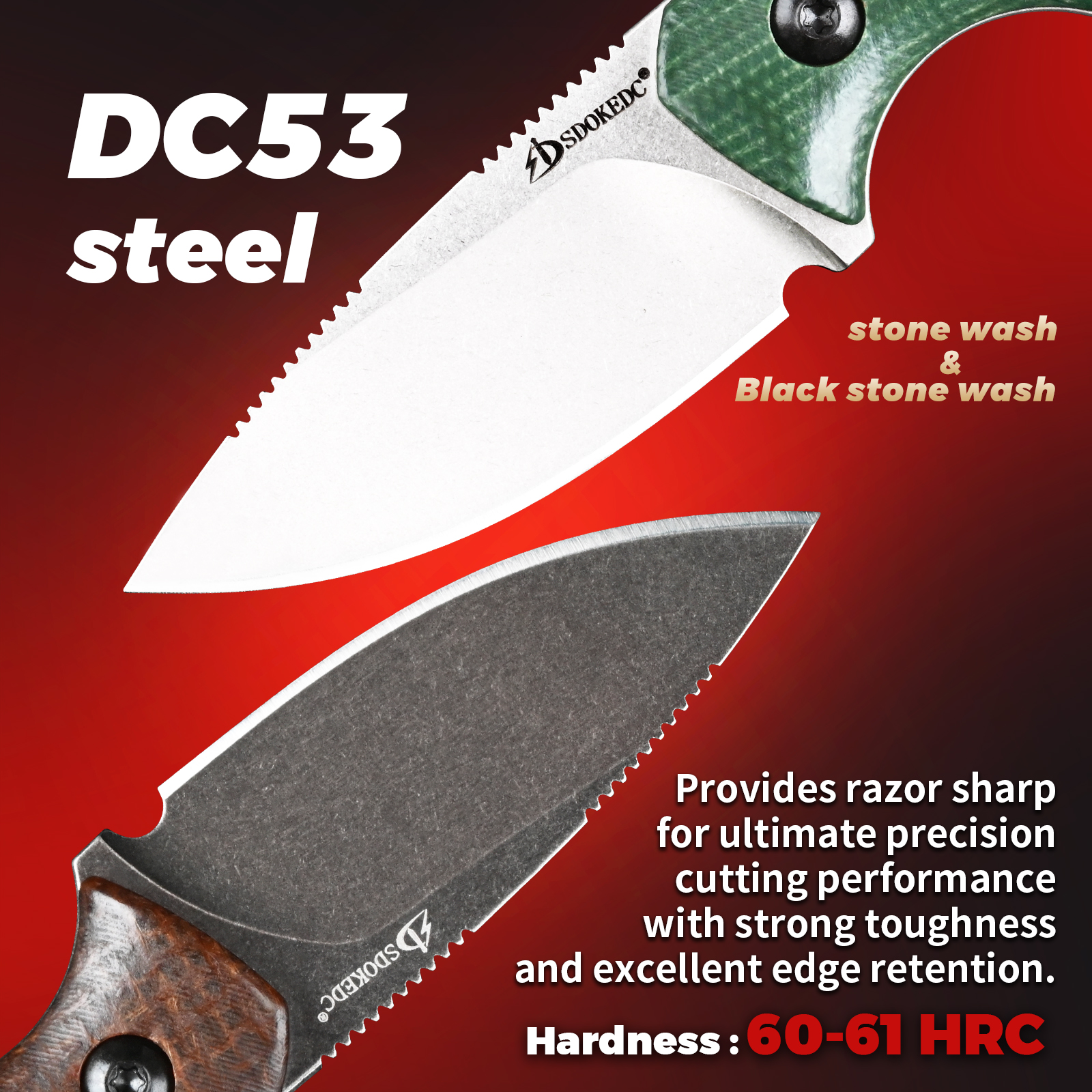 Premium SDOKEDC DC53 Steel EDC - đánh giá và giá Bushcraft Knife Fixed