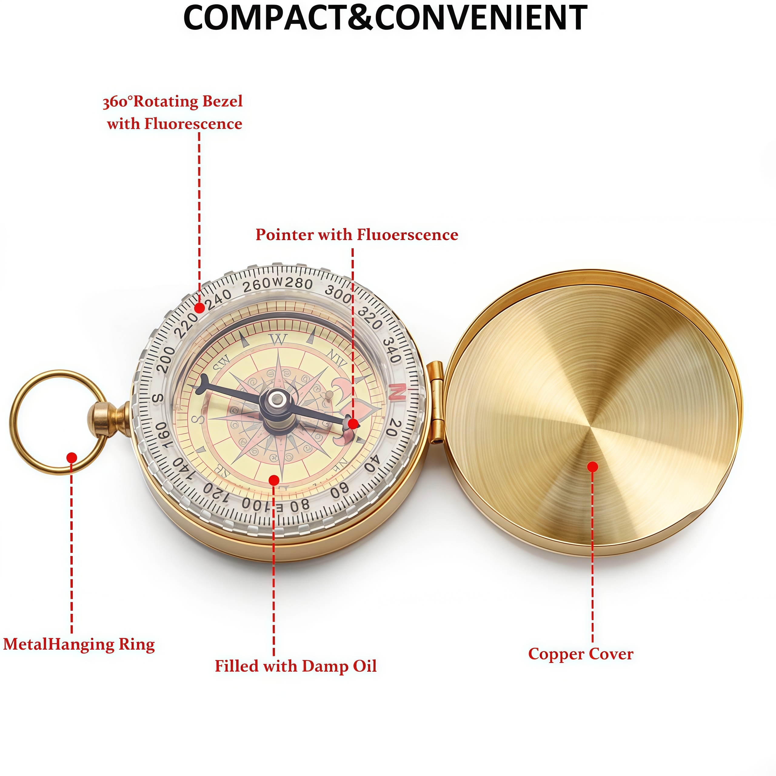 Brass Outdoor Compass - Gold C - đánh giá và giá Compass Lensatic
